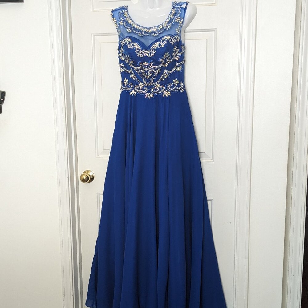 PANOPLY Women's  Beaded Prom Dress Long Size 6 Blue .